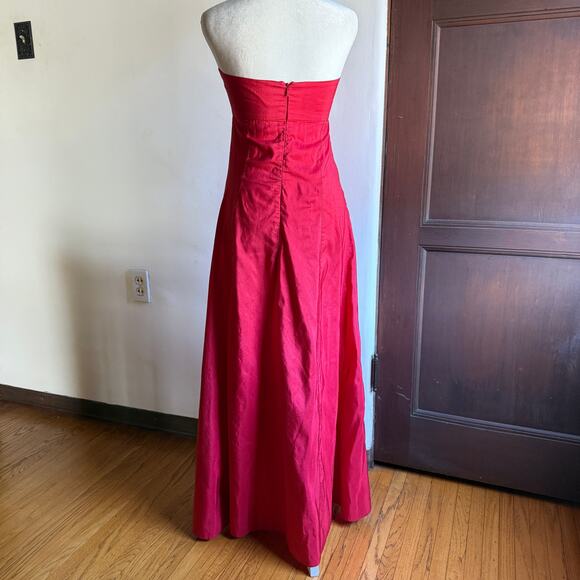 ENVERS | Cherry Red Raw Silk Midi Length Fit and Flare Strapless Gown | Size 4-6 - Picture 3 of 4